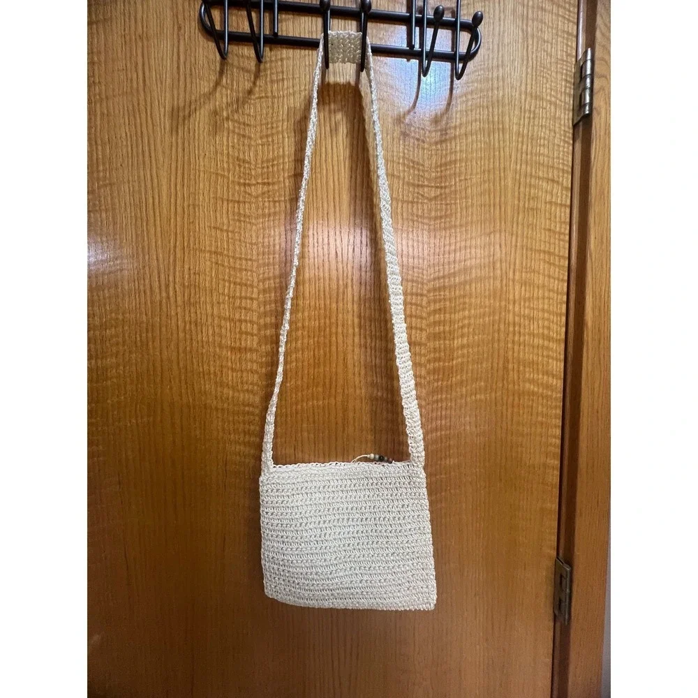 Woven Paper Straw‎ Crossbody Bag Ivory White Summer Beach Boho RN 48711